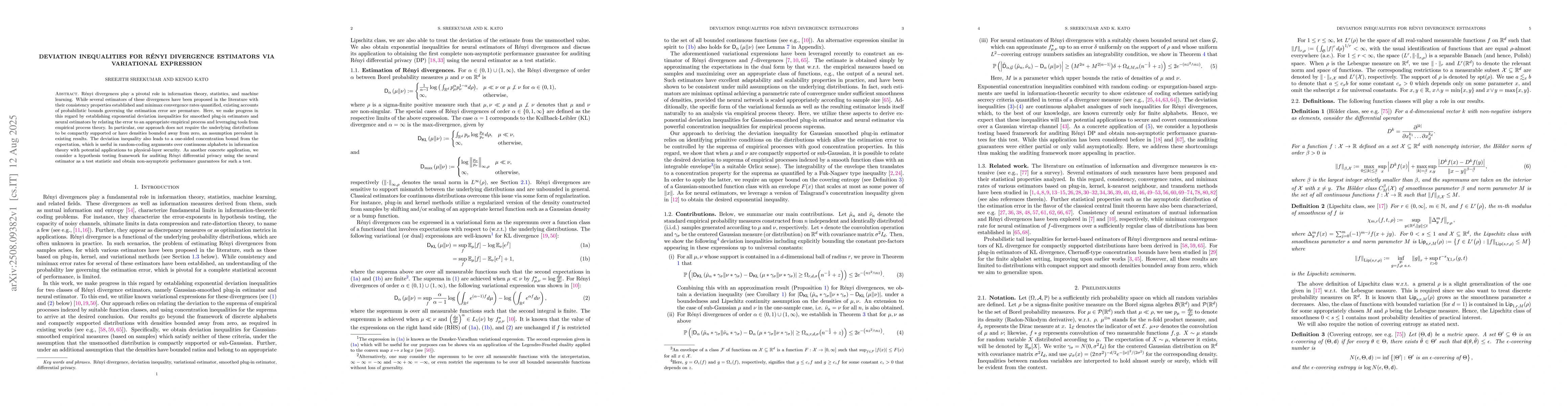 Thumbnail for Deviation Inequalities for Rényi Divergence Estimators via
  Variational Expression