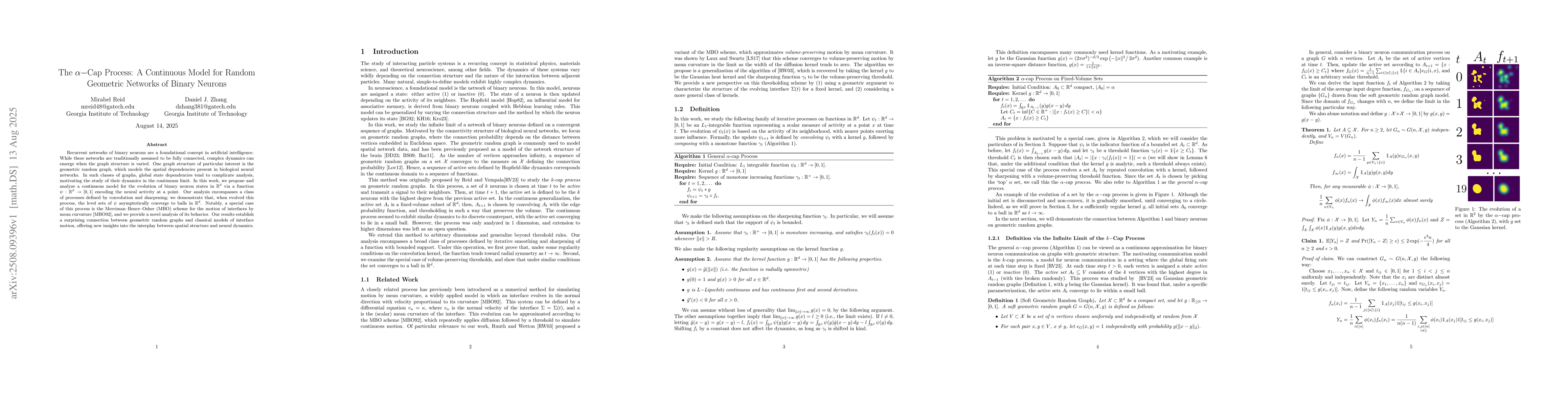 Thumbnail for The $α$-Cap Process: A Continuous Model for Random Geometric
  Networks of Binary Neurons
