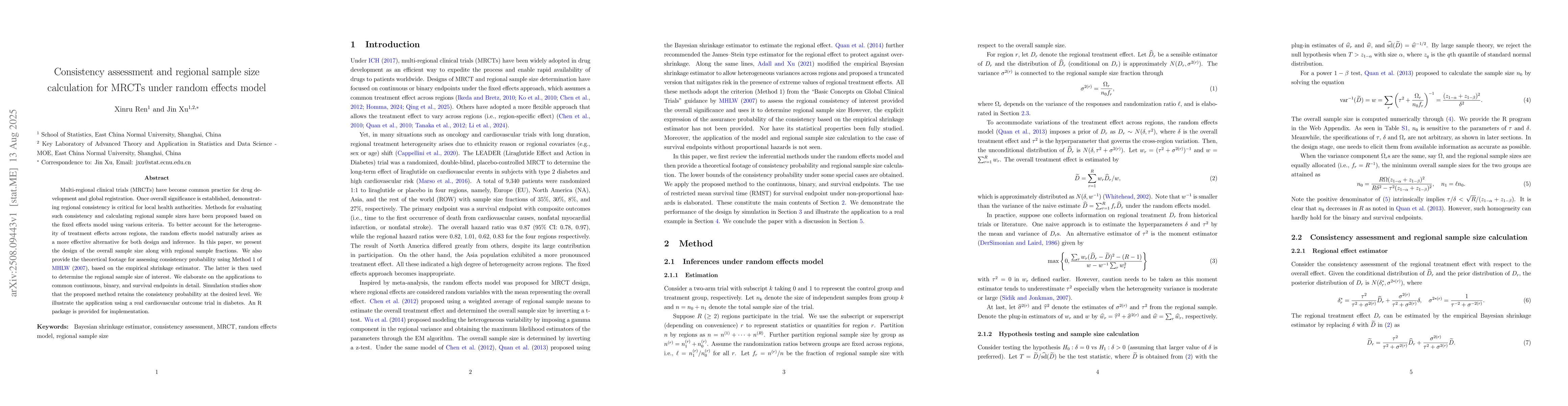 Thumbnail for Consistency assessment and regional sample size calculation for MRCTs
  under random effects model