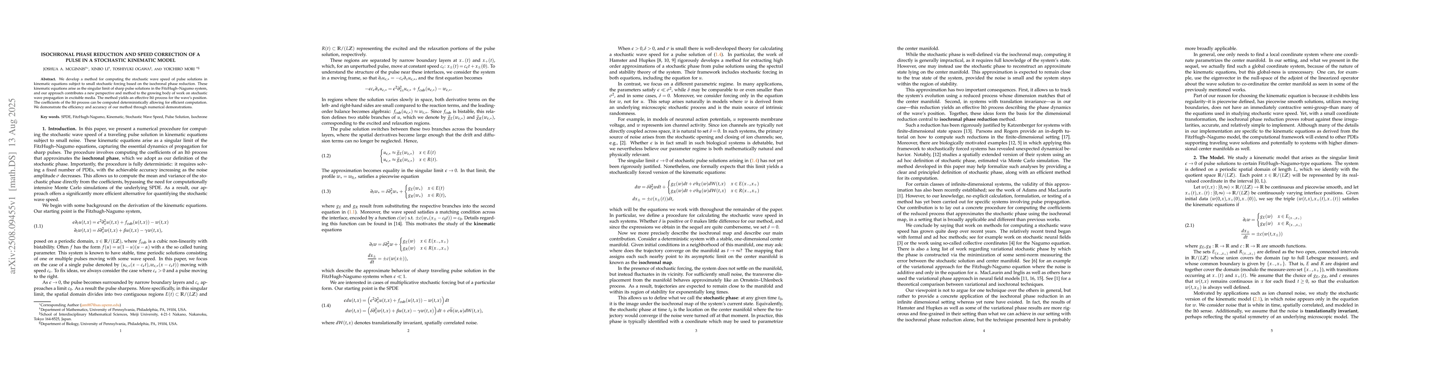 Thumbnail for Isochronal Phase Reduction and Speed Correction of a Pulse in a
  Stochastic Kinematic Model