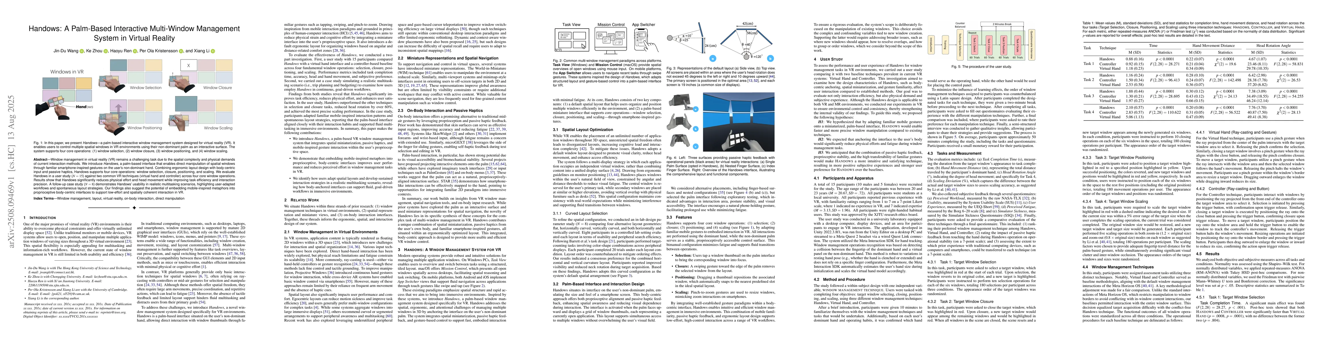 Thumbnail for Handows: A Palm-Based Interactive Multi-Window Management System in
  Virtual Reality