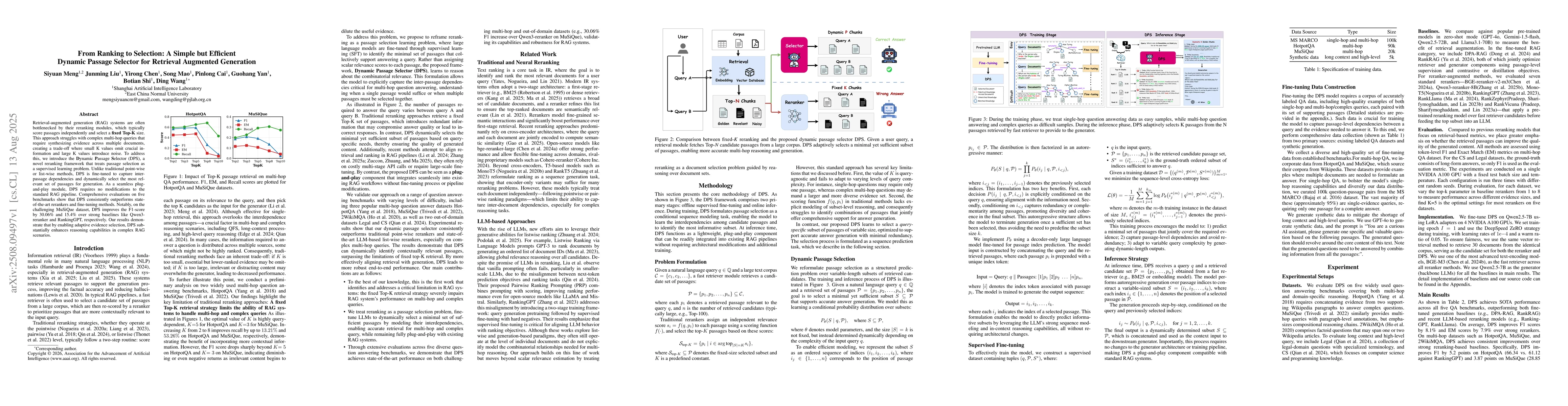 Thumbnail for From Ranking to Selection: A Simple but Efficient Dynamic Passage
  Selector for Retrieval Augmented Generation