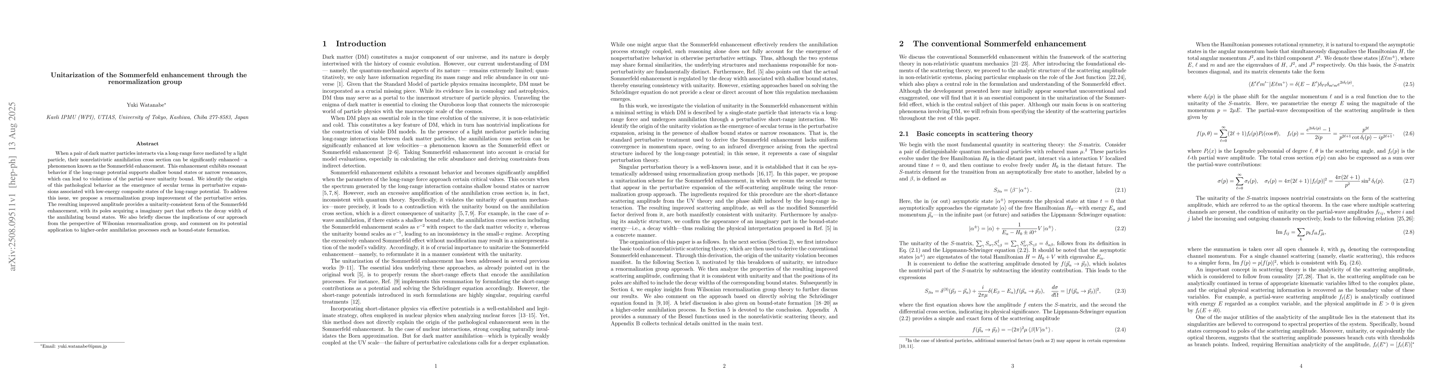 Thumbnail for Unitarization of the Sommerfeld enhancement through the renormalization
  group