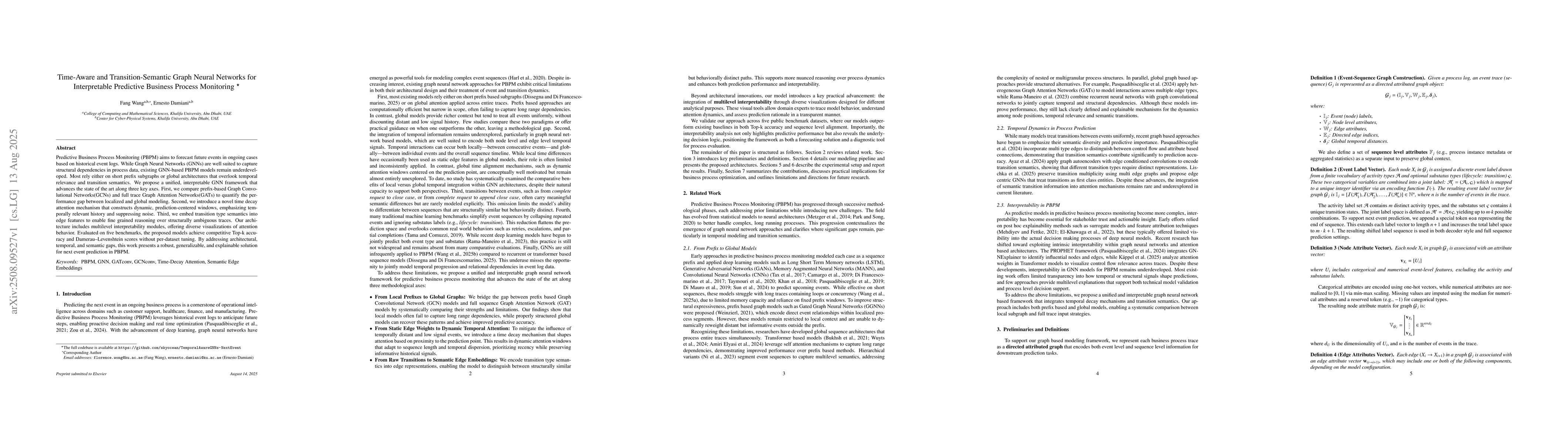 Thumbnail for Time-Aware and Transition-Semantic Graph Neural Networks for
  Interpretable Predictive Business Process Monitoring