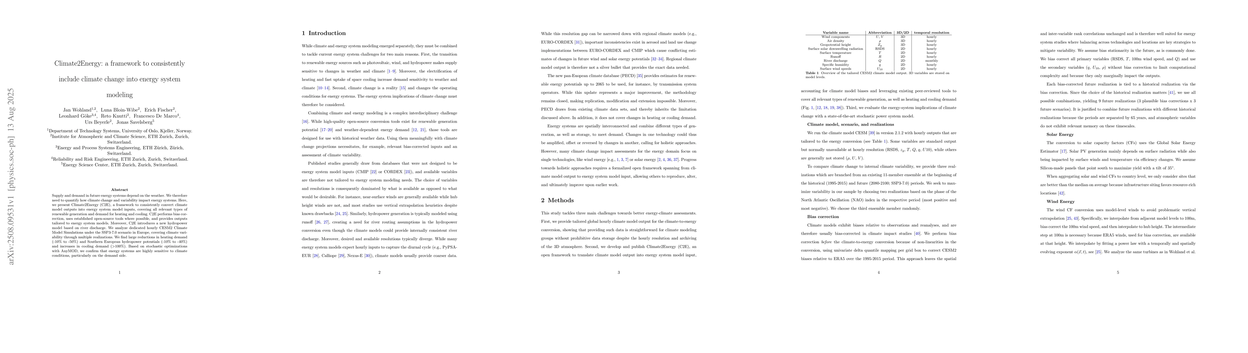 Thumbnail for Climate2Energy: a framework to consistently include climate change into
  energy system modeling