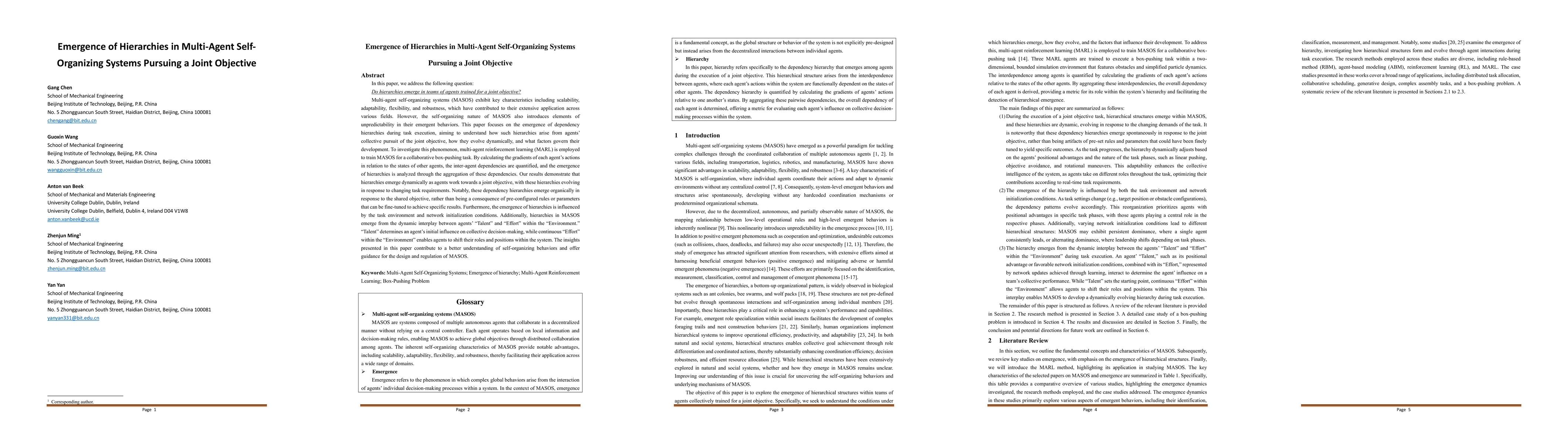 Thumbnail for Emergence of Hierarchies in Multi-Agent Self-Organizing Systems Pursuing
  a Joint Objective
