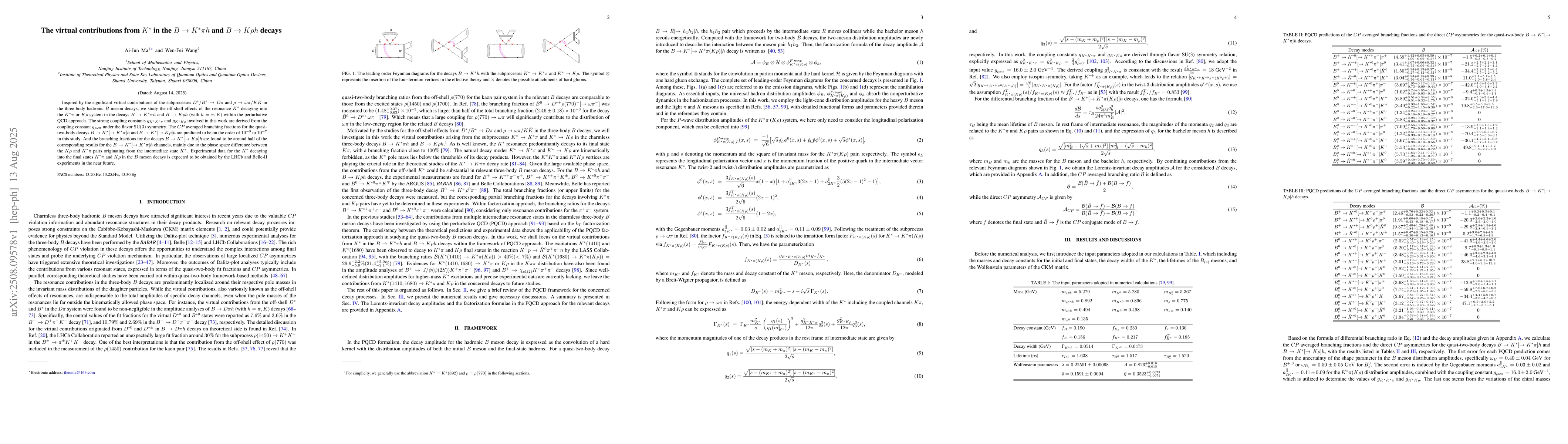 Thumbnail for The virtual contributions from $K^*$ in the $B \to K^*πh$ and $B \to
  Kρh$ decays