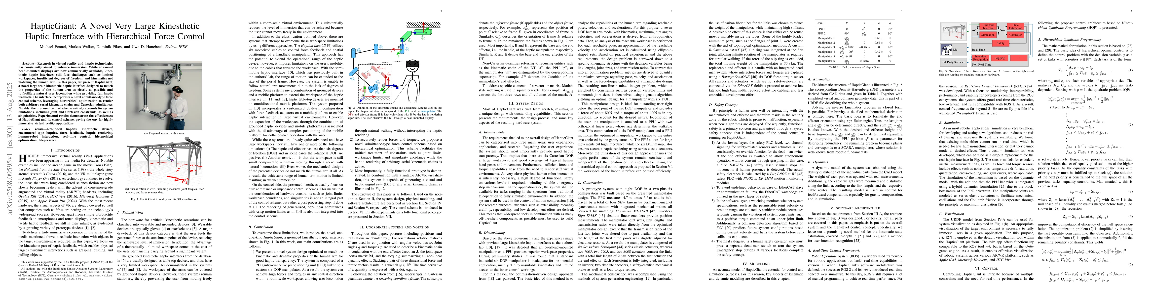 Thumbnail for HapticGiant: A Novel Very Large Kinesthetic Haptic Interface with
  Hierarchical Force Control