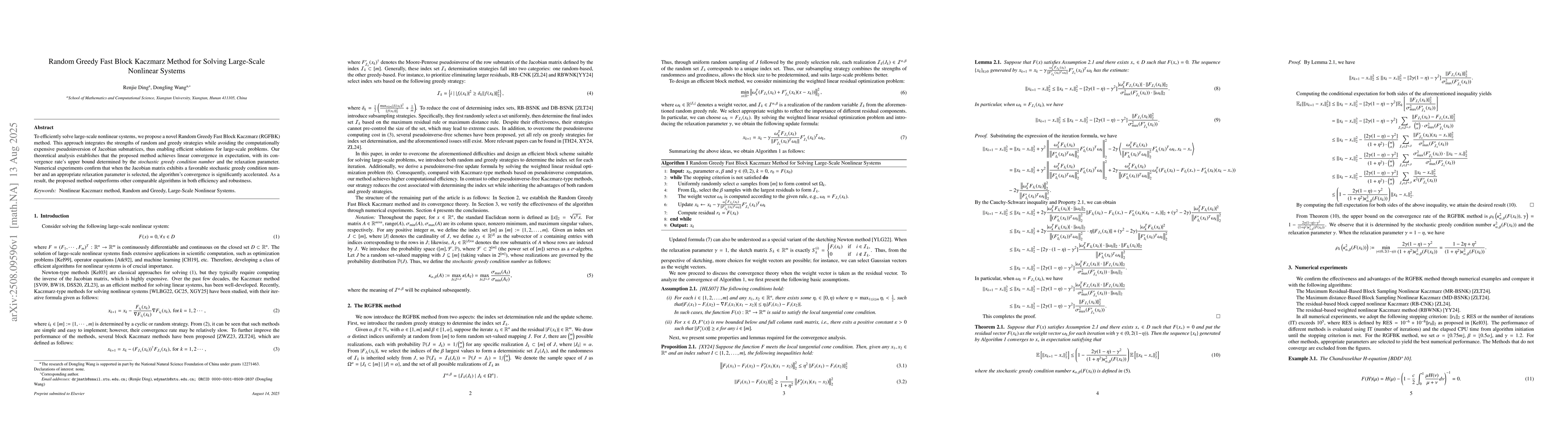 Thumbnail for Random Greedy Fast Block Kaczmarz Method for Solving Large-Scale
  Nonlinear Systems