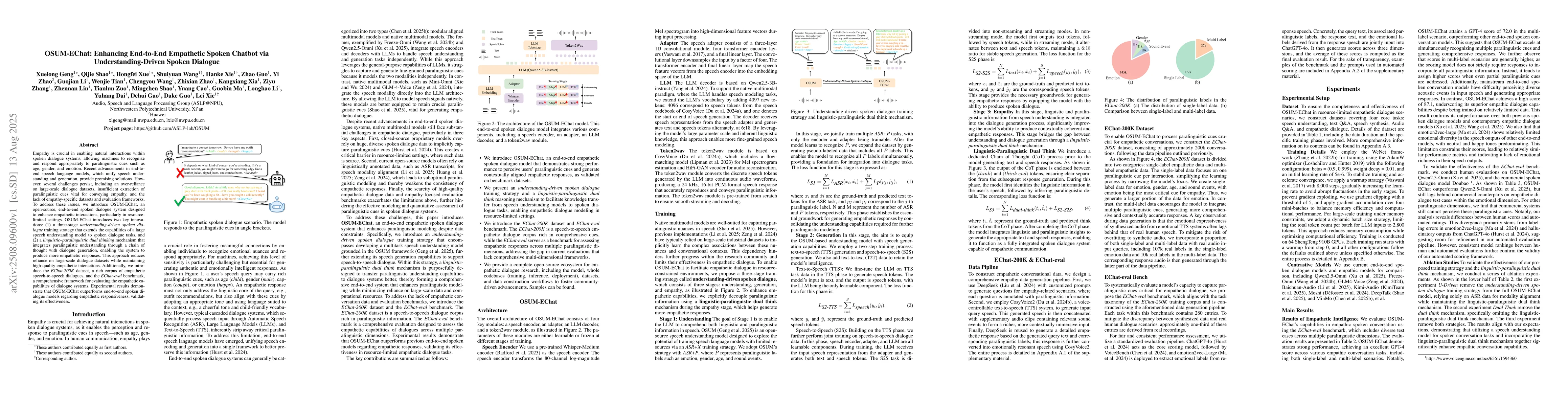 Thumbnail for OSUM-EChat: Enhancing End-to-End Empathetic Spoken Chatbot via
  Understanding-Driven Spoken Dialogue