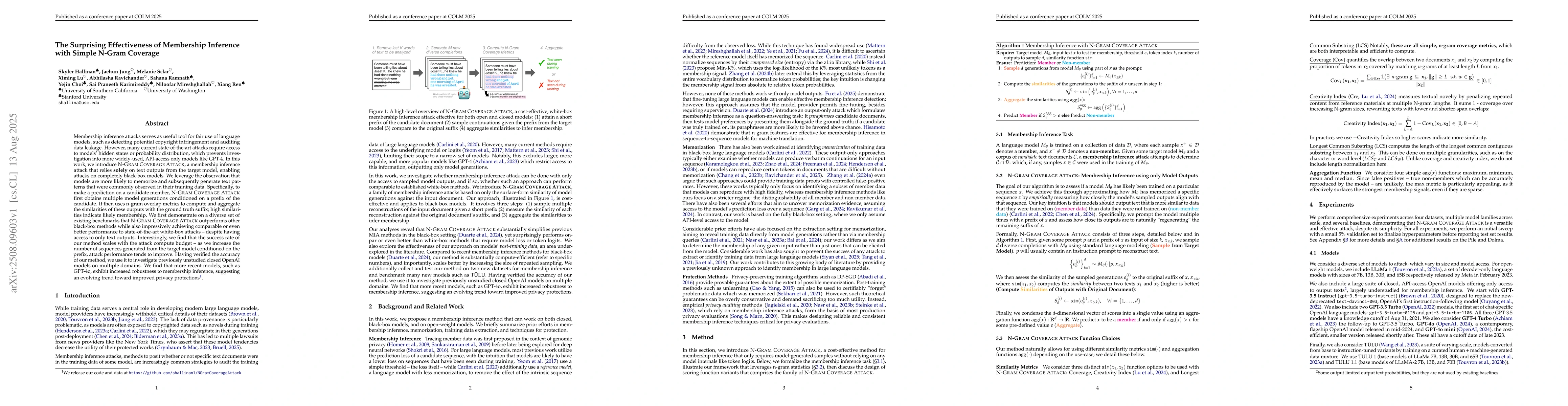 Thumbnail for The Surprising Effectiveness of Membership Inference with Simple N-Gram
  Coverage