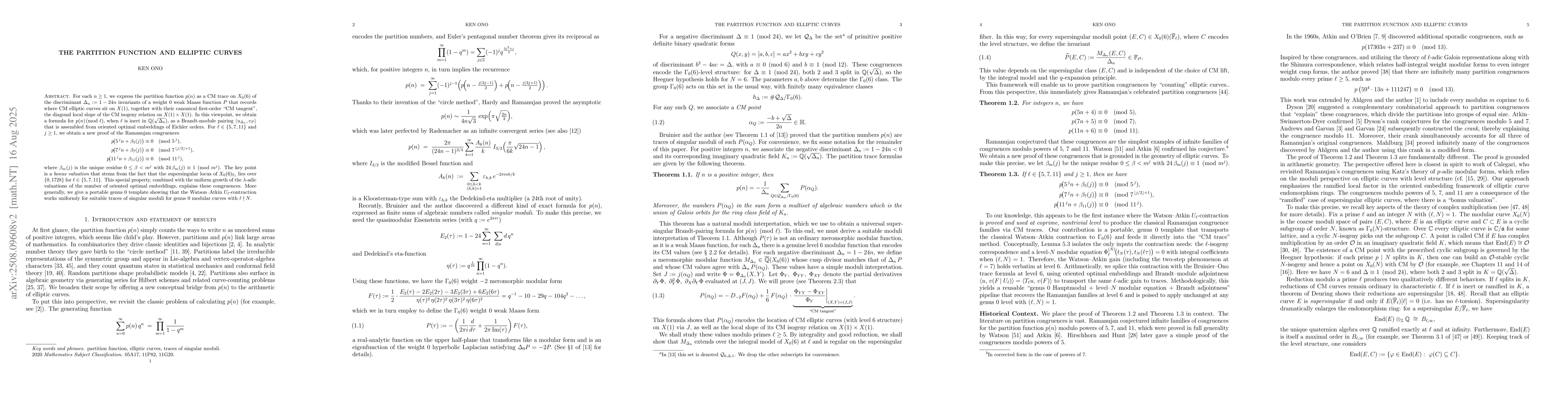 Thumbnail for The partition function and elliptic curves