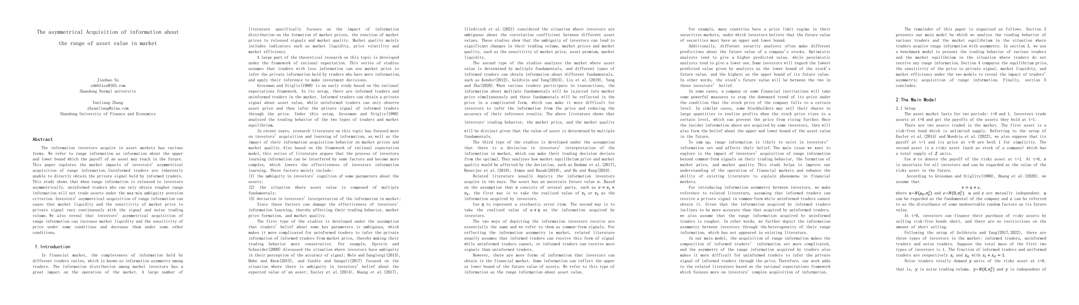 Thumbnail for The asymmetrical Acquisition of information about the range of asset
  value in market