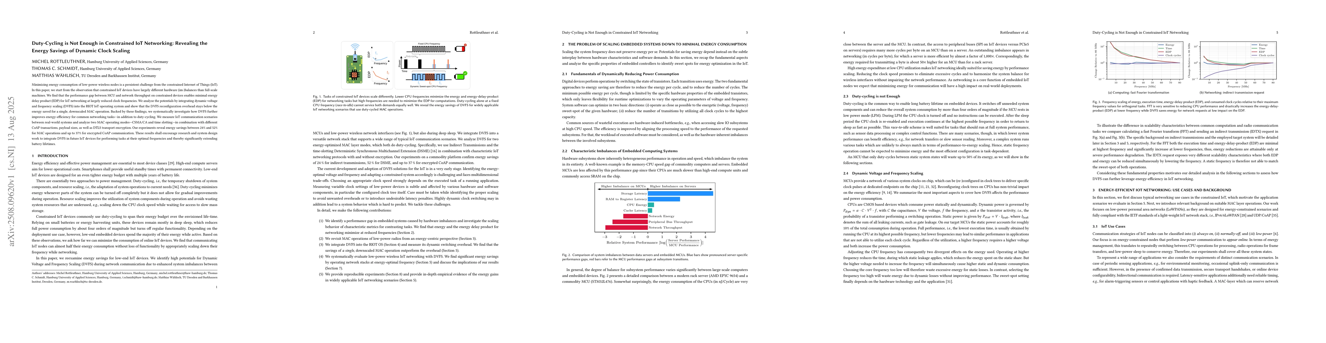 Thumbnail for Duty-Cycling is Not Enough in Constrained IoT Networking: Revealing the
  Energy Savings of Dynamic Clock Scaling
