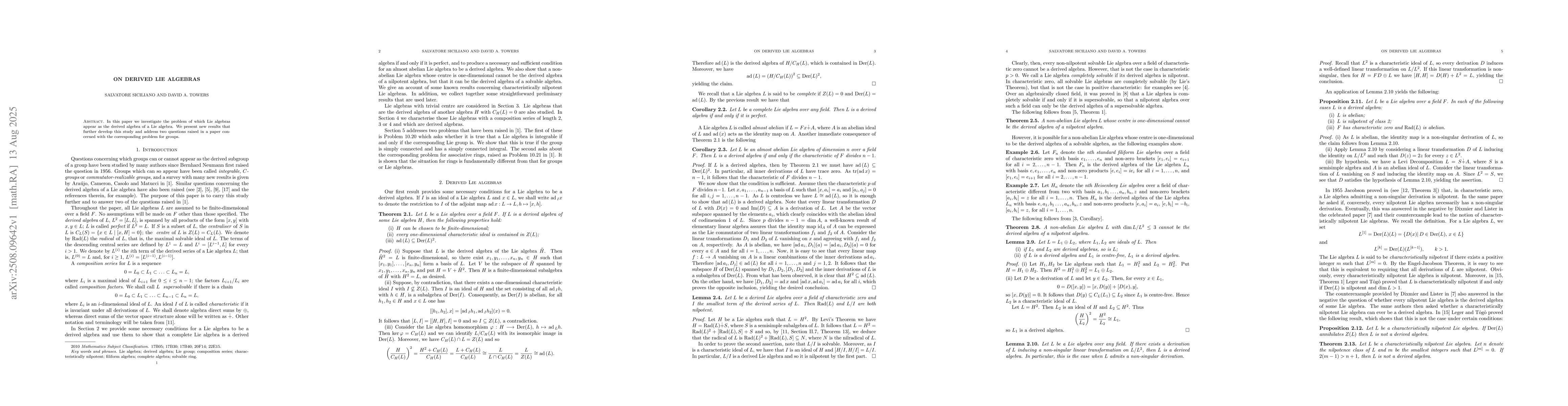 Thumbnail for On Derived Lie Algebras