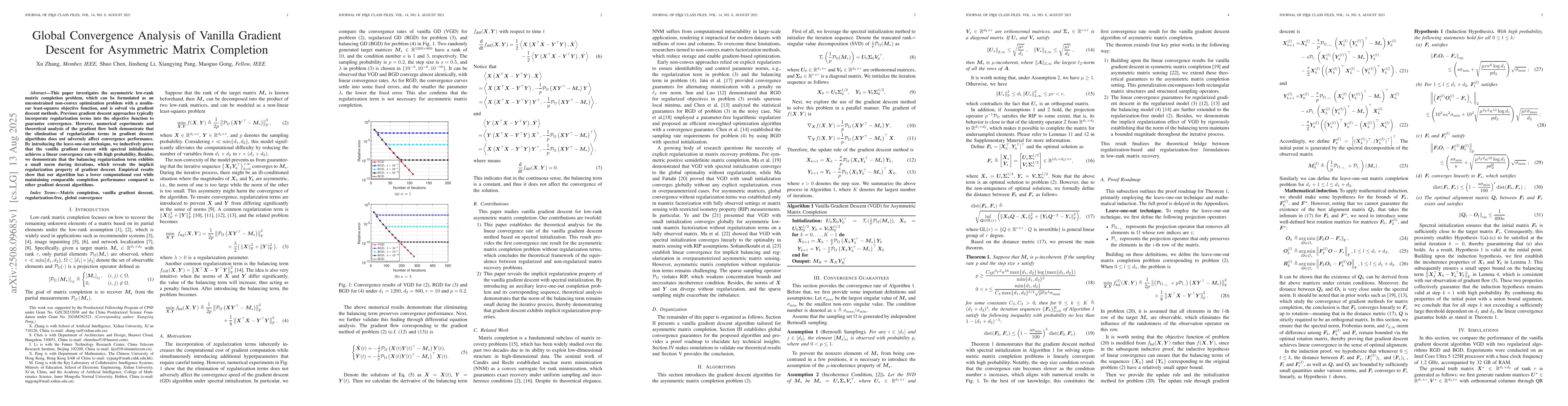 Thumbnail for Global Convergence Analysis of Vanilla Gradient Descent for Asymmetric
  Matrix Completion