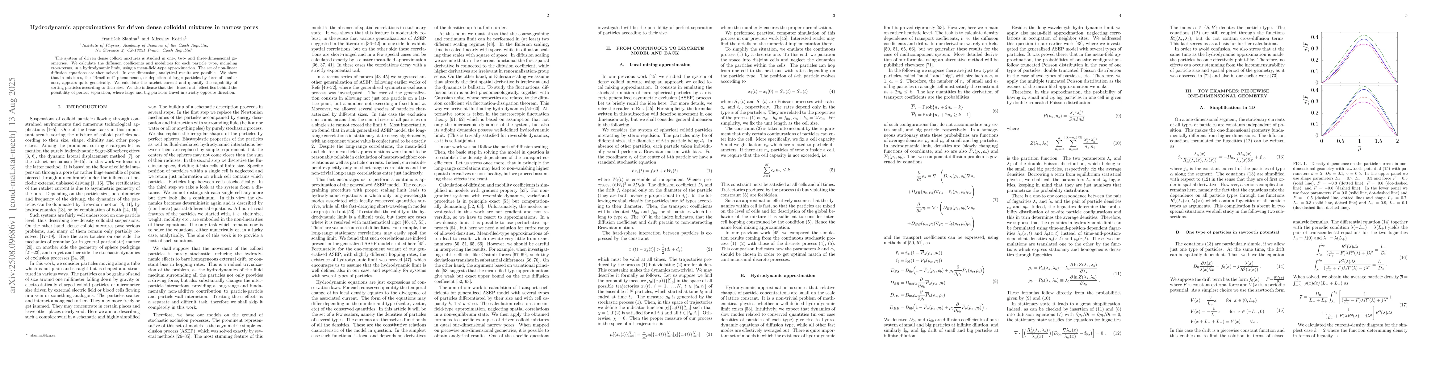 Thumbnail for Hydrodynamic approximations for driven dense colloidal mixtures in
  narrow pores