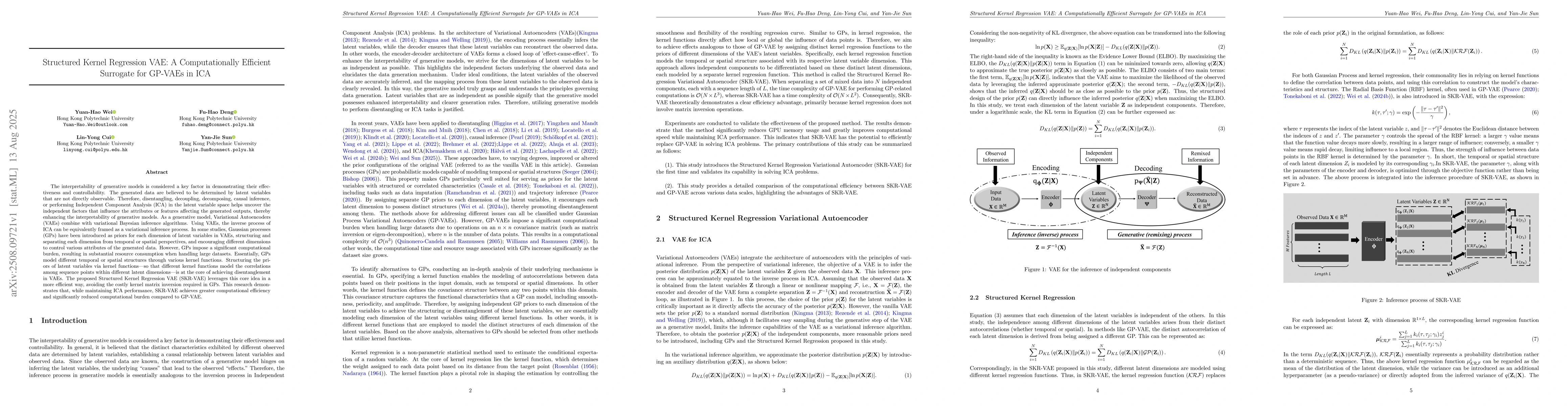 Thumbnail for Structured Kernel Regression VAE: A Computationally Efficient Surrogate
  for GP-VAEs in ICA