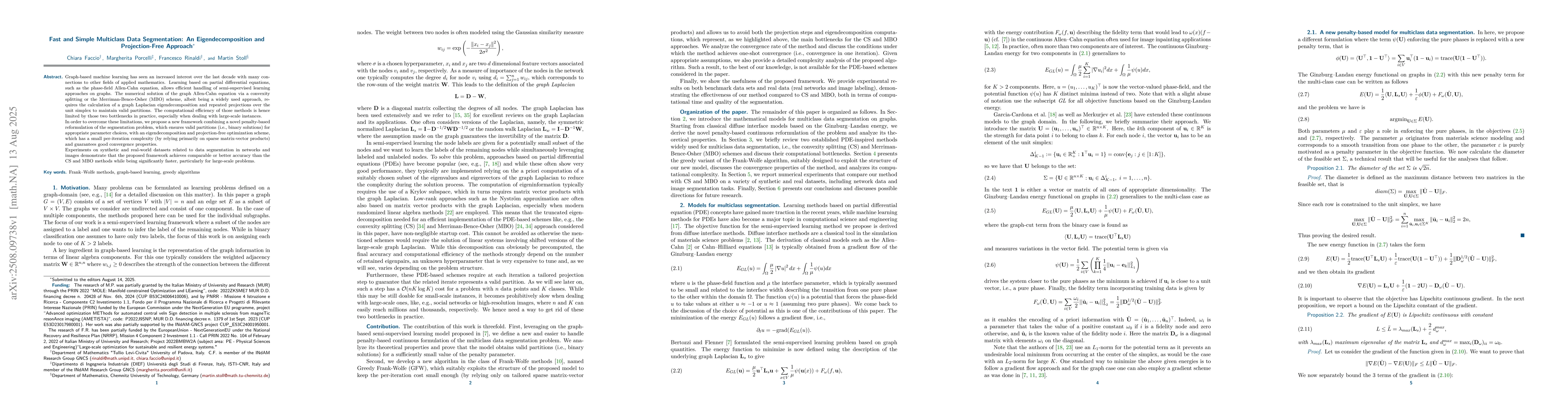 Thumbnail for Fast and Simple Multiclass Data Segmentation: An Eigendecomposition and
  Projection-Free Approach