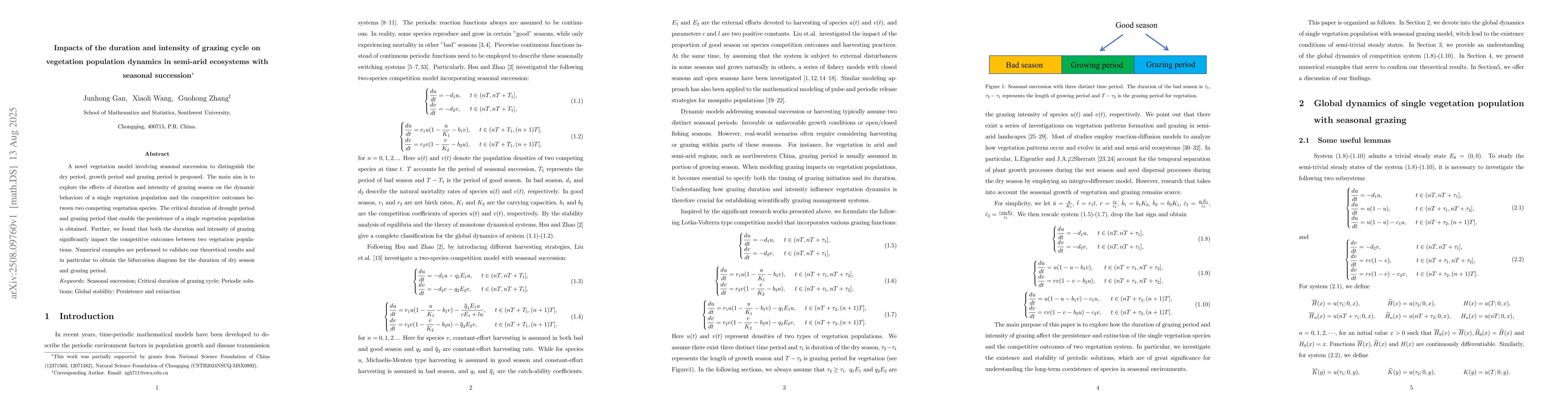 Thumbnail for Impacts of the duration and intensity of grazing cycle on vegetation
  population dynamics in semi-arid ecosystems with seasonal succession