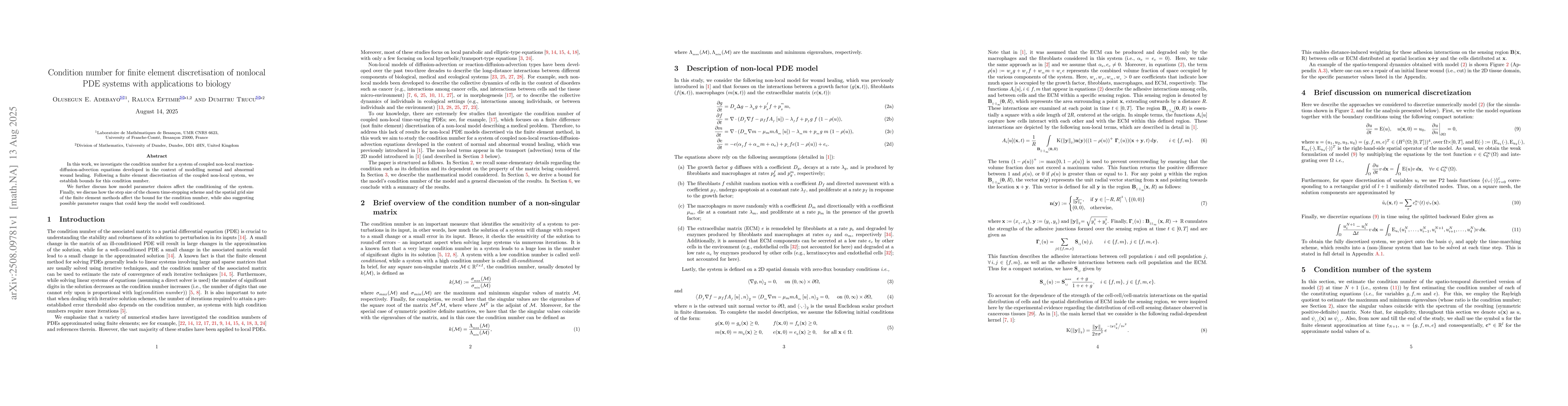 Thumbnail for Condition number for finite element discretisation of nonlocal PDE
  systems with applications to biology