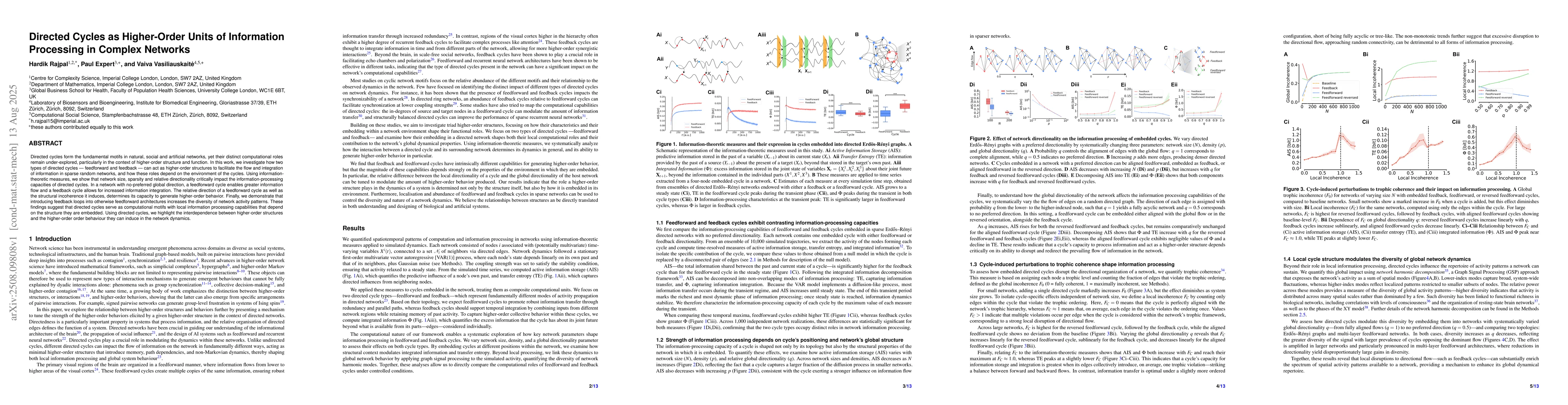 Thumbnail for Directed Cycles as Higher-Order Units of Information Processing in
  Complex Networks