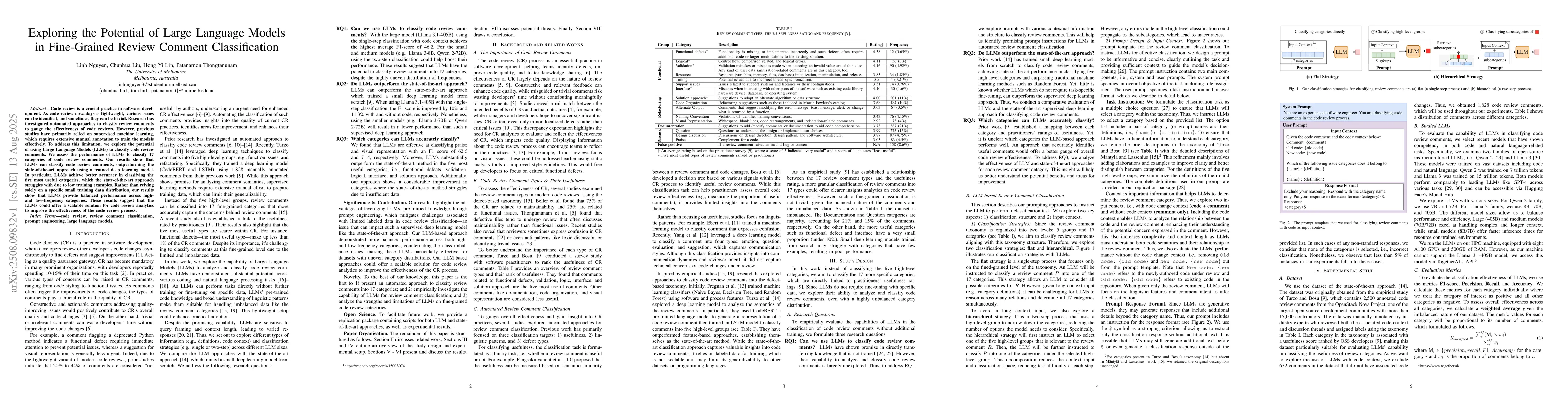 Thumbnail for Exploring the Potential of Large Language Models in Fine-Grained Review
  Comment Classification