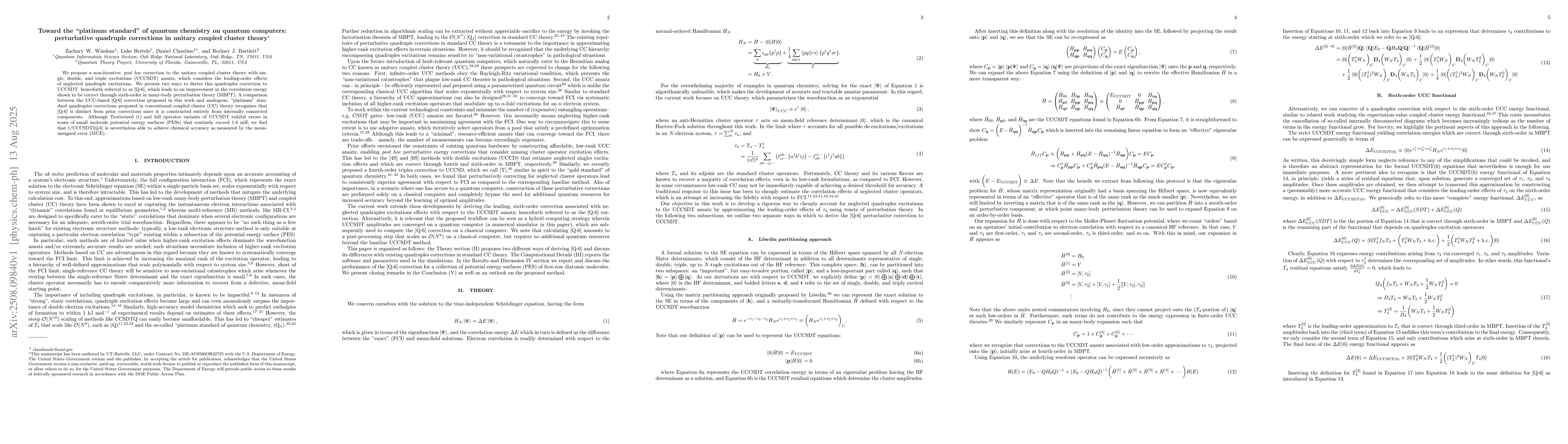 Thumbnail for Toward the "platinum standard" of quantum chemistry on quantum
  computers: perturbative quadruple corrections in unitary coupled cluster
  theory