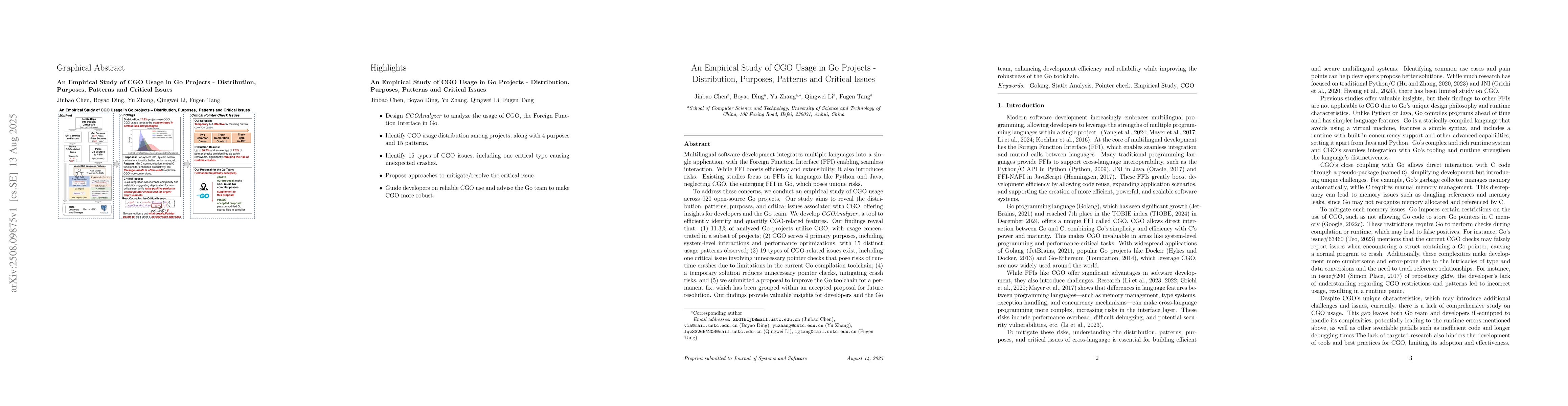 Thumbnail for An Empirical Study of CGO Usage in Go Projects -- Distribution,
  Purposes, Patterns and Critical Issues