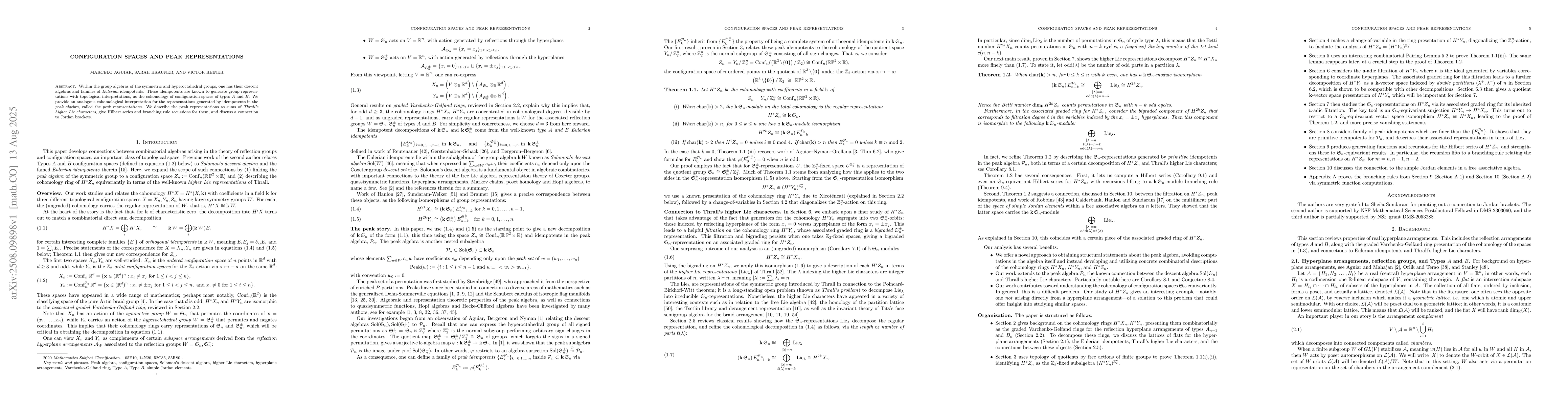 Thumbnail for Configuration spaces and peak representations