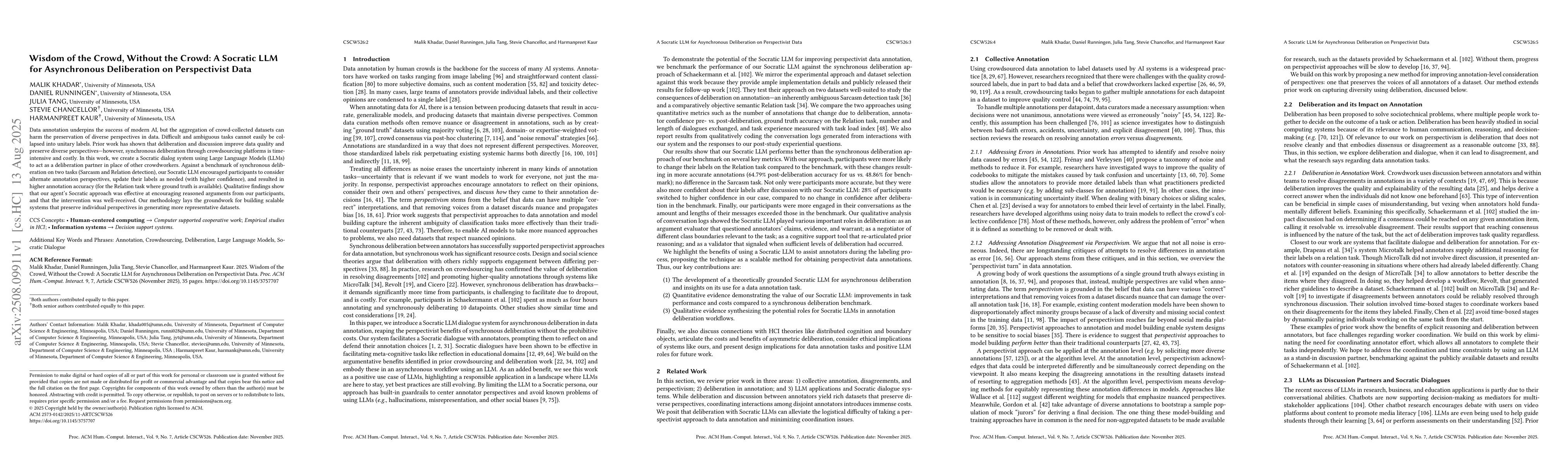 Thumbnail for Wisdom of the Crowd, Without the Crowd: A Socratic LLM for Asynchronous
  Deliberation on Perspectivist Data