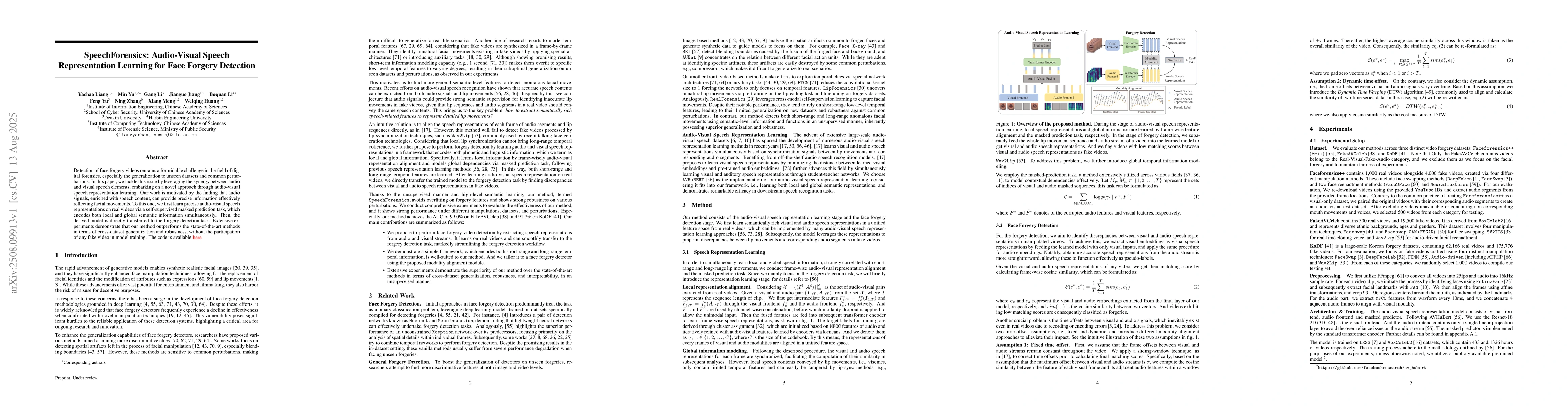 Thumbnail for SpeechForensics: Audio-Visual Speech Representation Learning for Face
  Forgery Detection