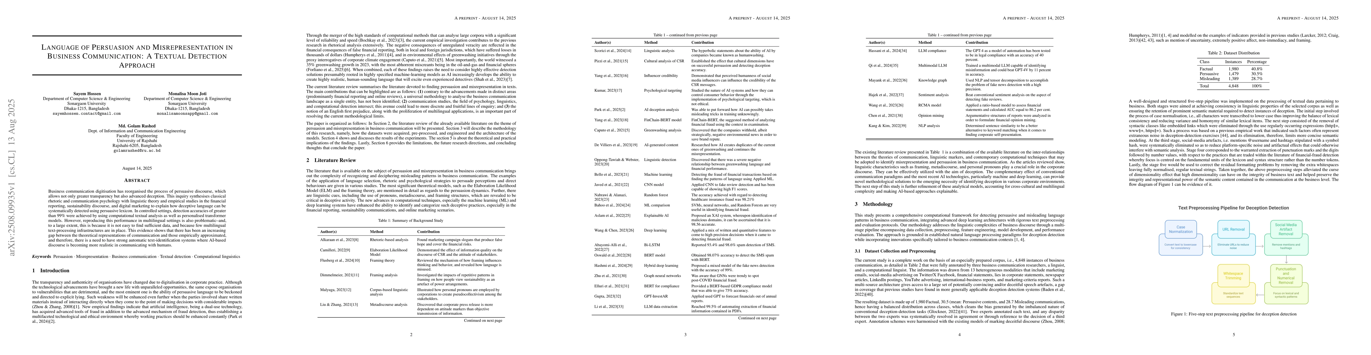 Thumbnail for Language of Persuasion and Misrepresentation in Business Communication:
  A Textual Detection Approach