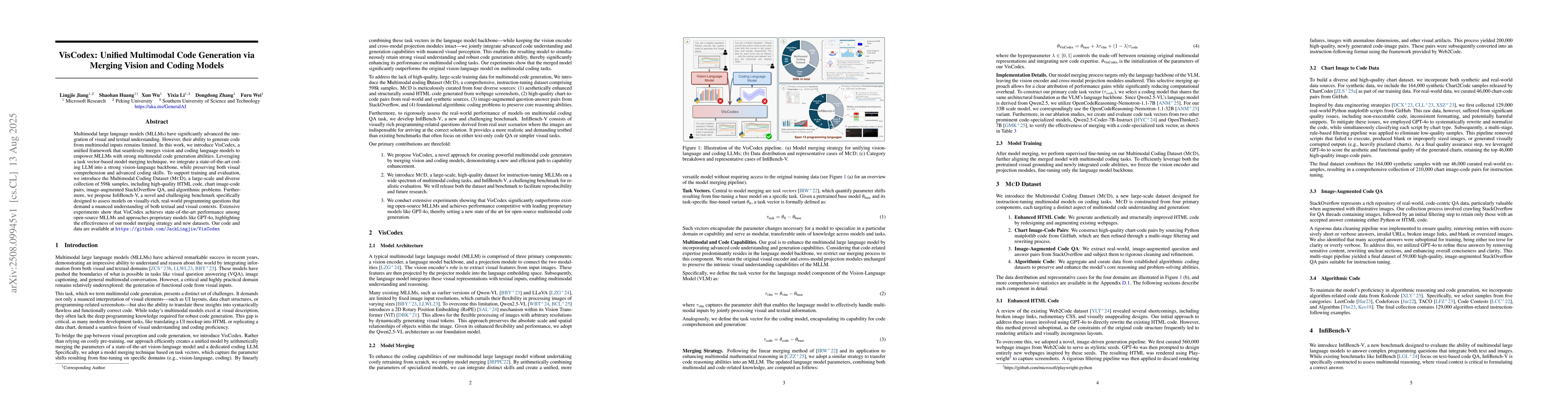 Thumbnail for VisCodex: Unified Multimodal Code Generation via Merging Vision and
  Coding Models