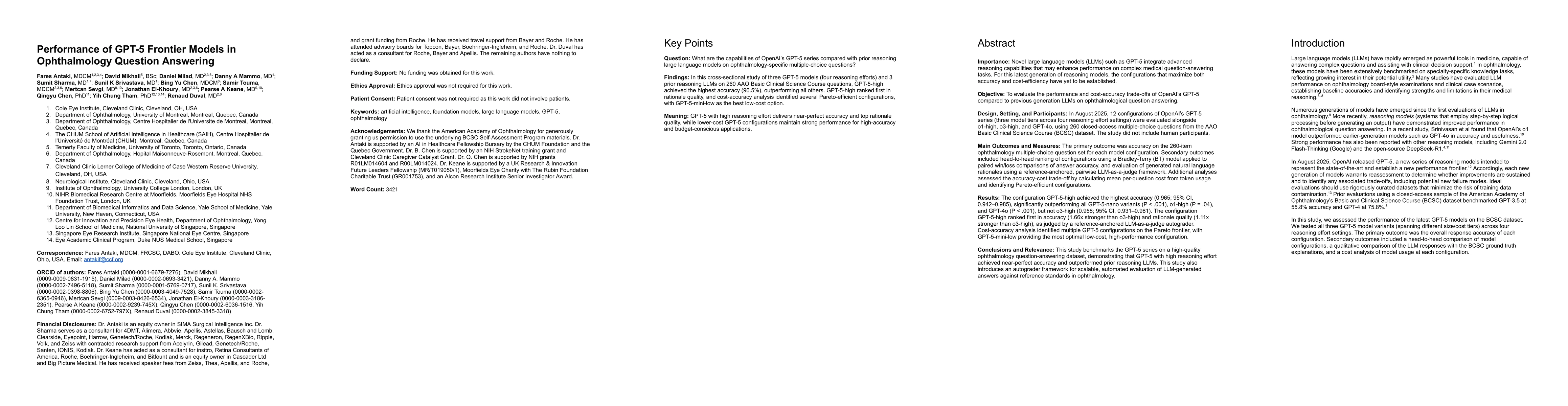Thumbnail for Performance of GPT-5 Frontier Models in Ophthalmology Question Answering