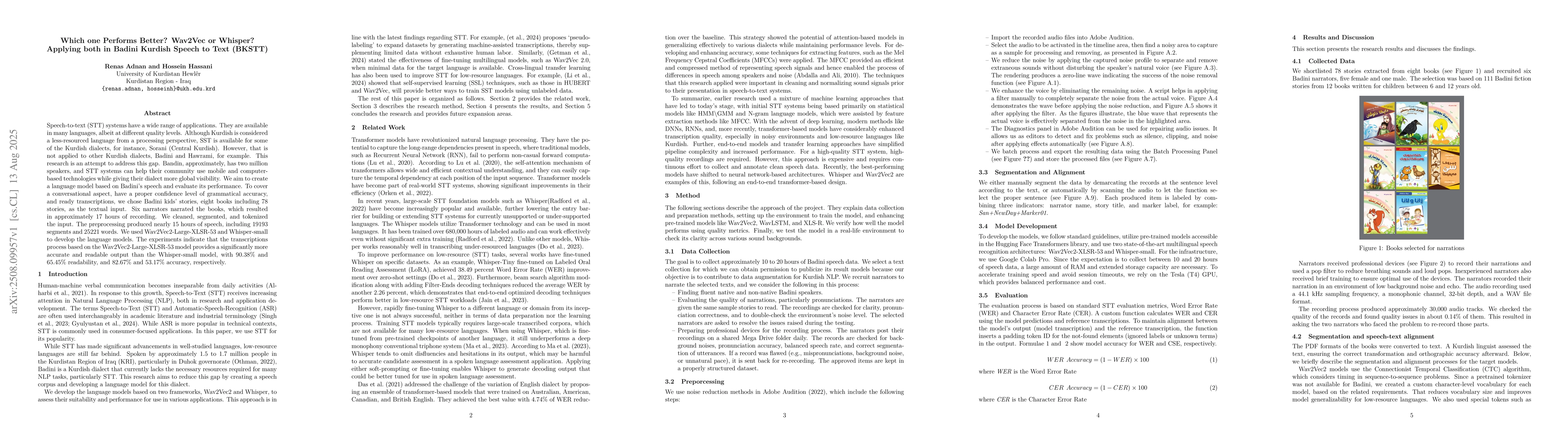 Thumbnail for Which one Performs Better? Wav2Vec or Whisper? Applying both in Badini
  Kurdish Speech to Text (BKSTT)