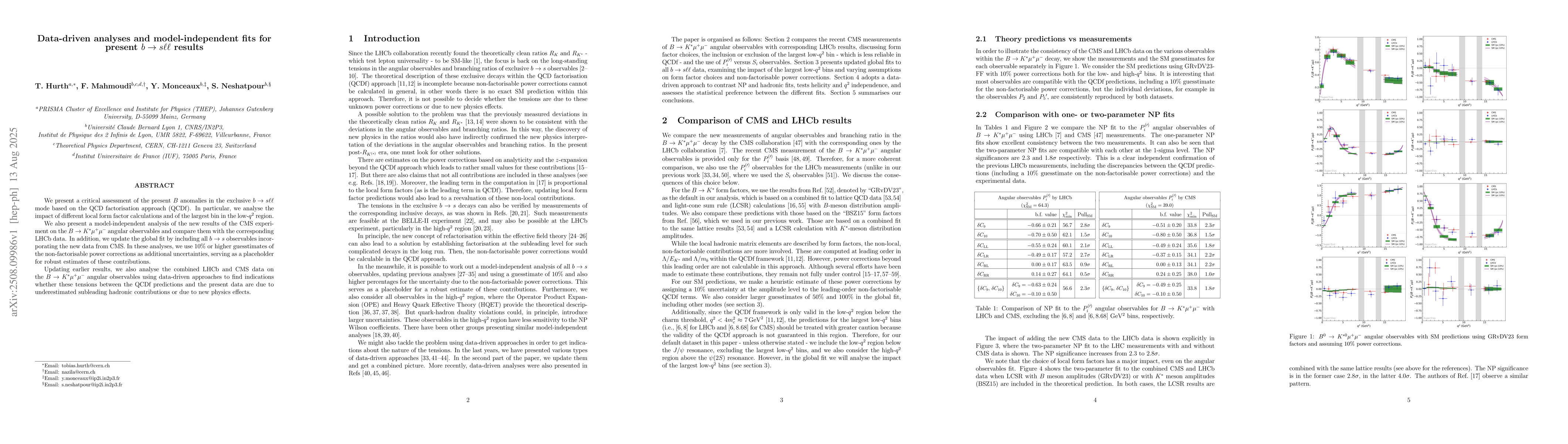 Thumbnail for Data-driven analyses and model-independent fits for present $b\to s \ell
  \ell$ results