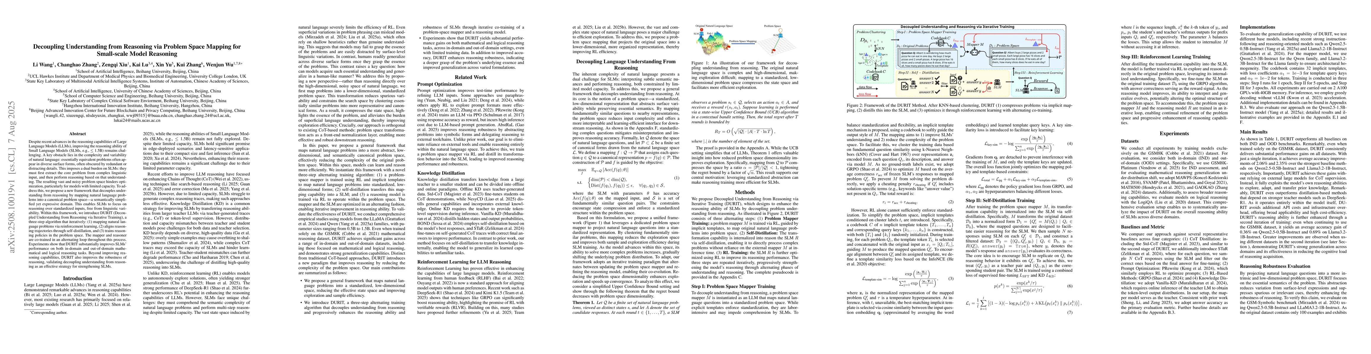 Thumbnail for Decoupling Understanding from Reasoning via Problem Space Mapping for
  Small-scale Model Reasoning