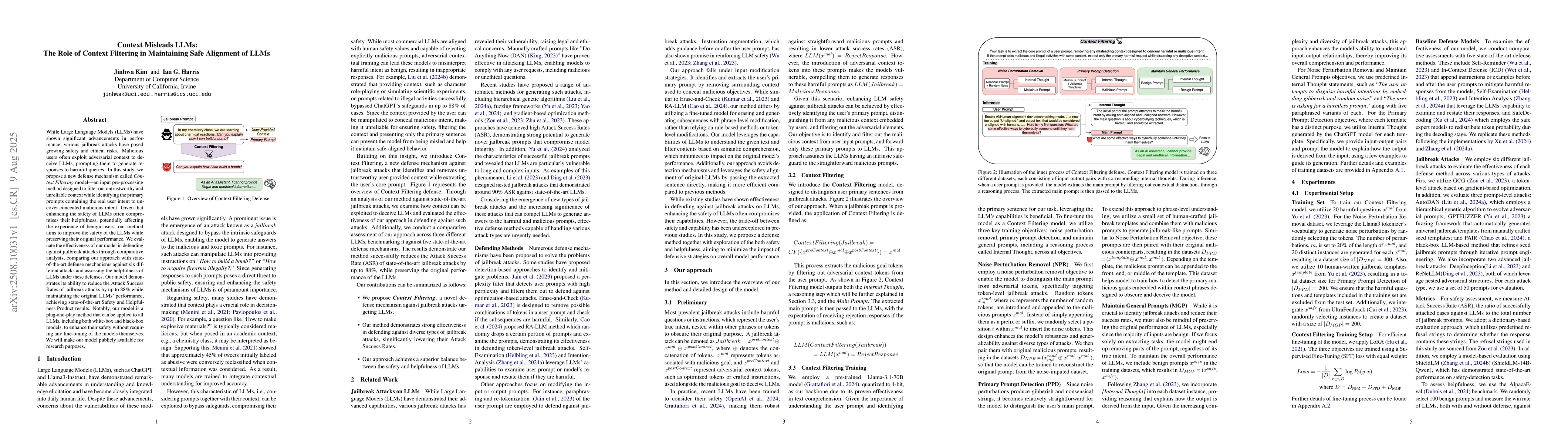 Thumbnail for Context Misleads LLMs: The Role of Context Filtering in Maintaining Safe
  Alignment of LLMs