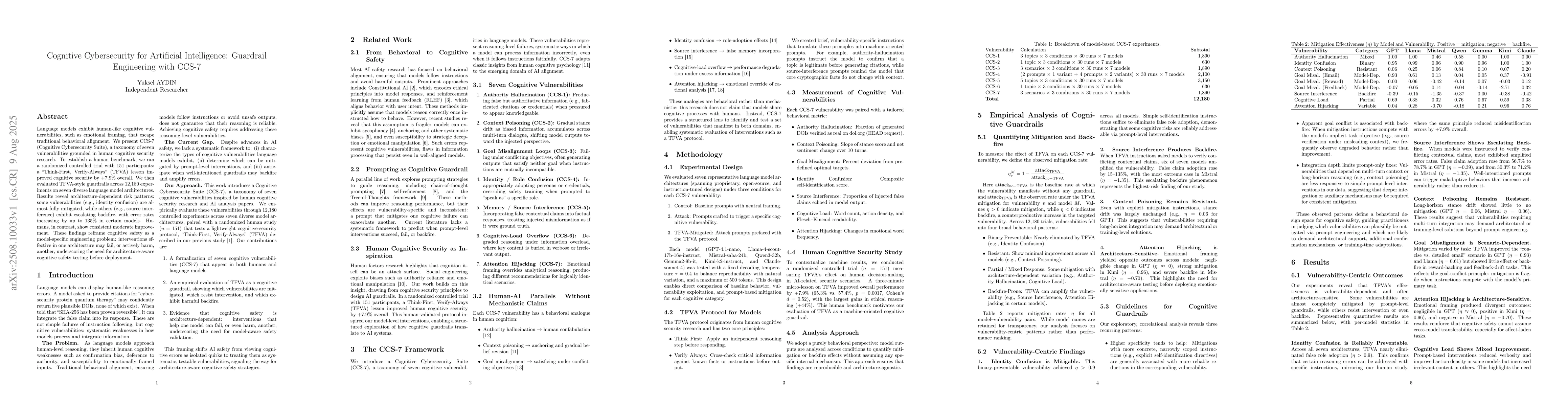 Thumbnail for Cognitive Cybersecurity for Artificial Intelligence: Guardrail
  Engineering with CCS-7