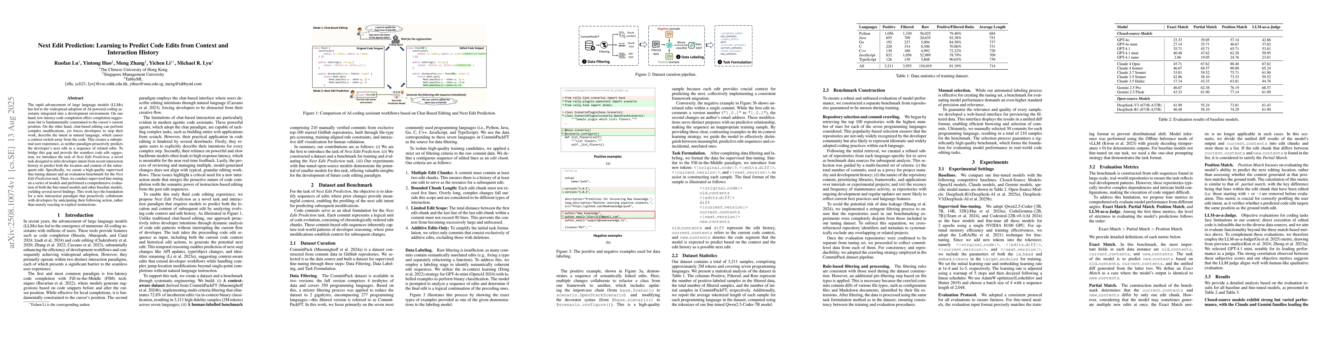 Thumbnail for Next Edit Prediction: Learning to Predict Code Edits from Context and
  Interaction History