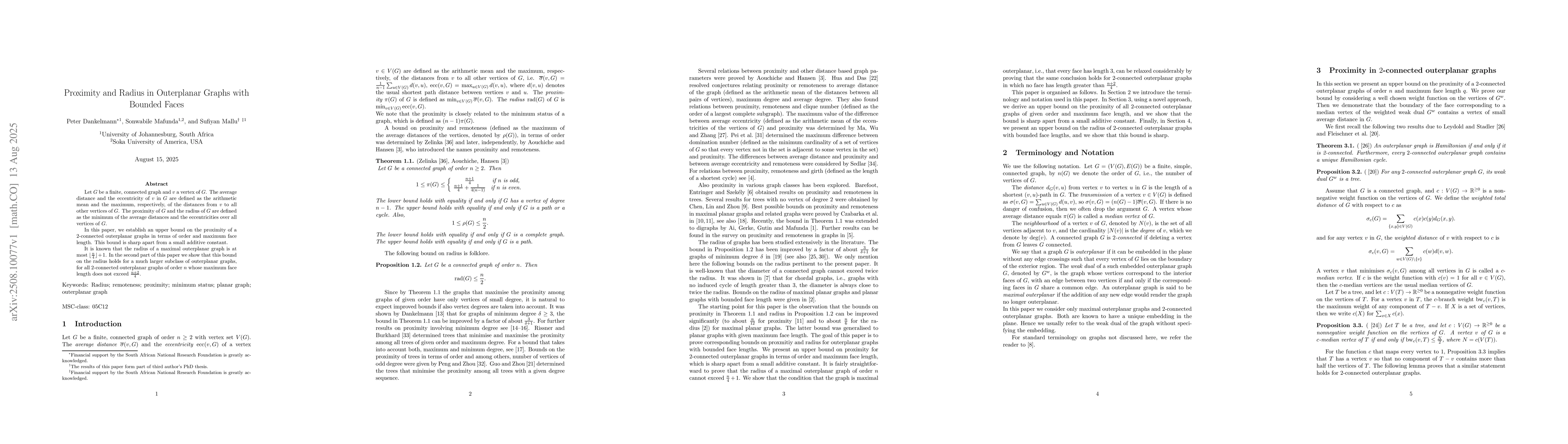 Thumbnail for Proximity and Radius in Outerplanar Graphs with Bounded Faces