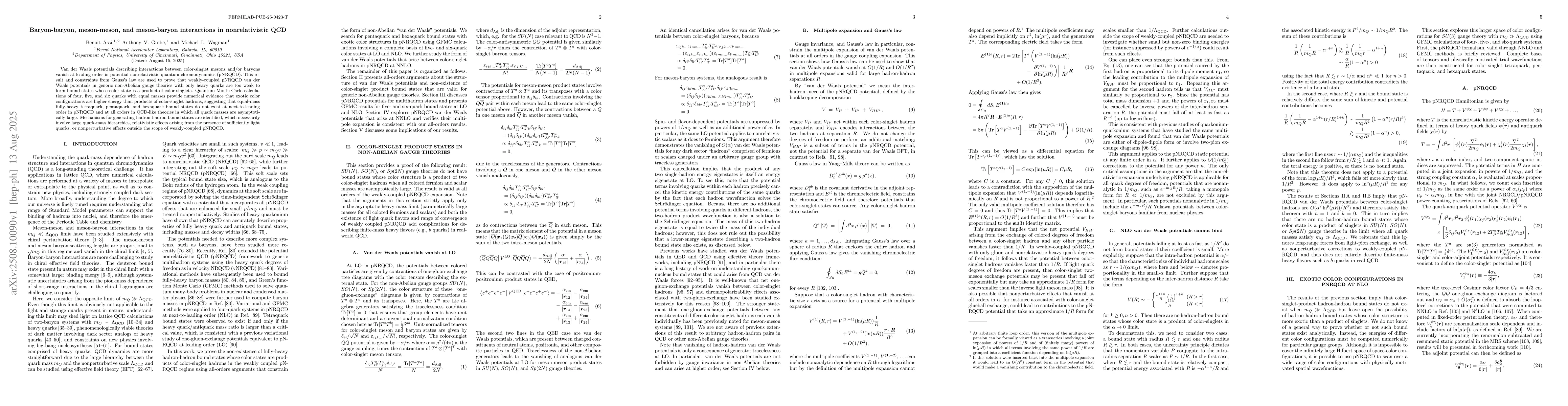 Thumbnail for Baryon-baryon, meson-meson, and meson-baryon interactions in
  nonrelativistic QCD