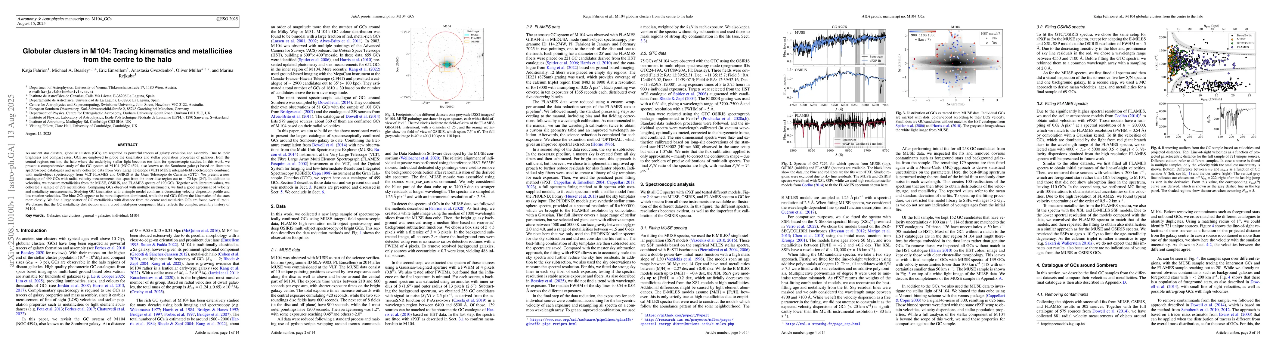 Thumbnail for Globular clusters in M104: Tracing kinematics and metallicities from the
  centre to the halo