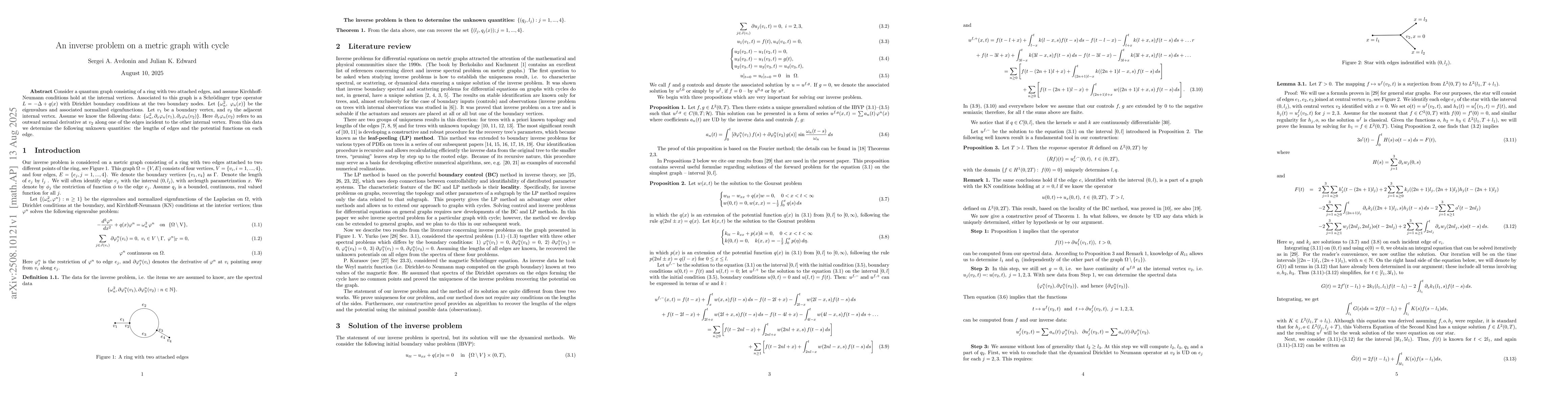 Thumbnail for An inverse problem on a metric graph with cycle