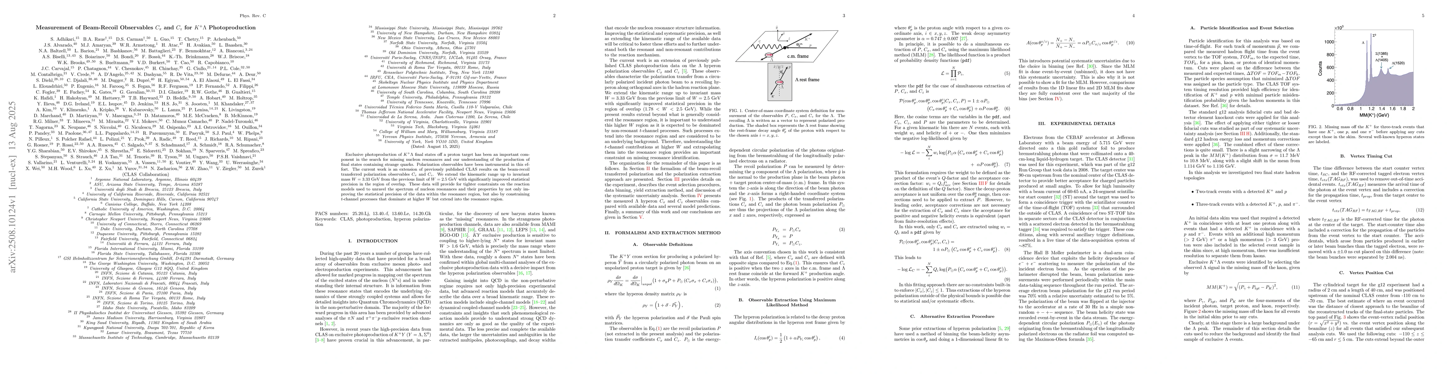 Thumbnail for Measurement of Beam-Recoil Observables $C_x$ and $C_z$ for $K^+Λ$
  Photoproduction