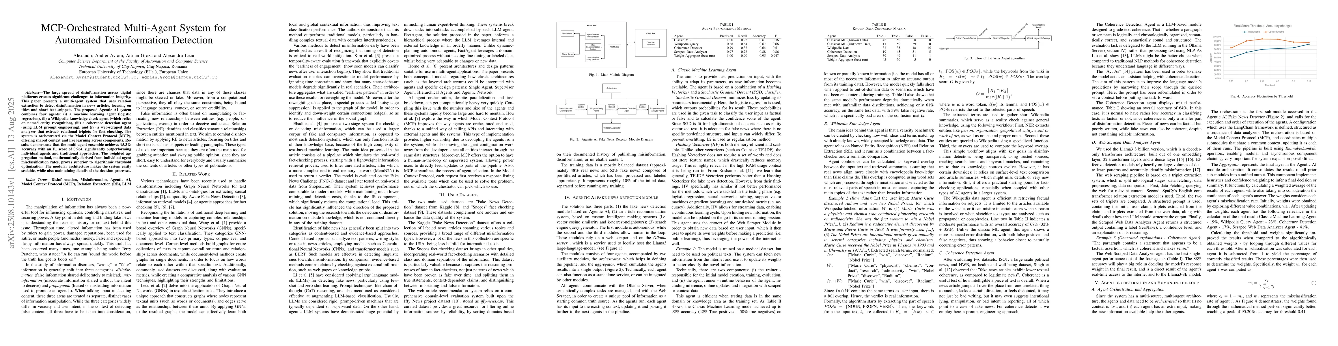 Thumbnail for MCP-Orchestrated Multi-Agent System for Automated Disinformation
  Detection
