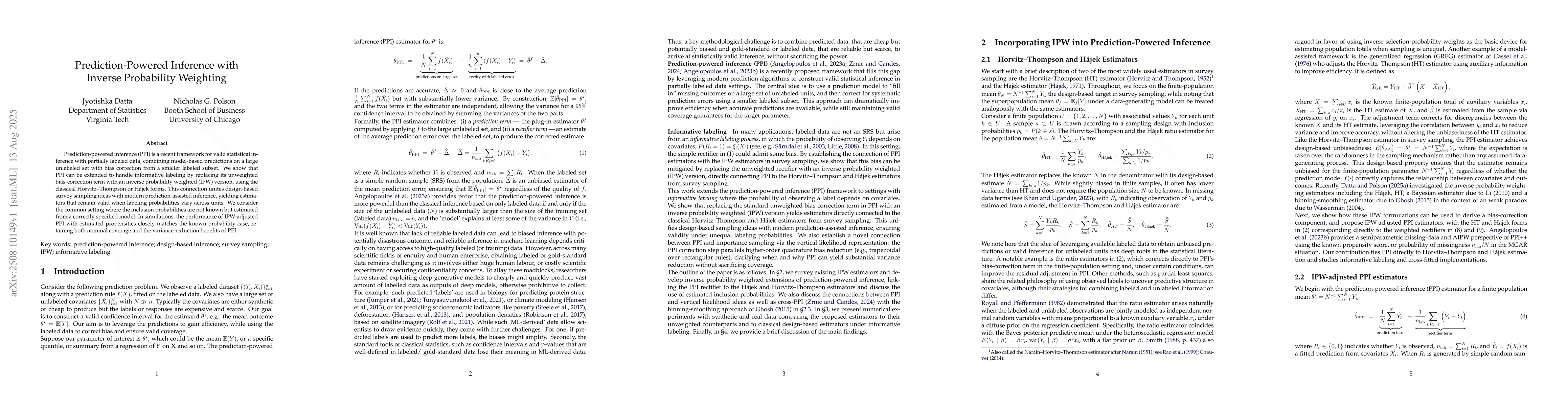 Thumbnail for Prediction-Powered Inference with Inverse Probability Weighting