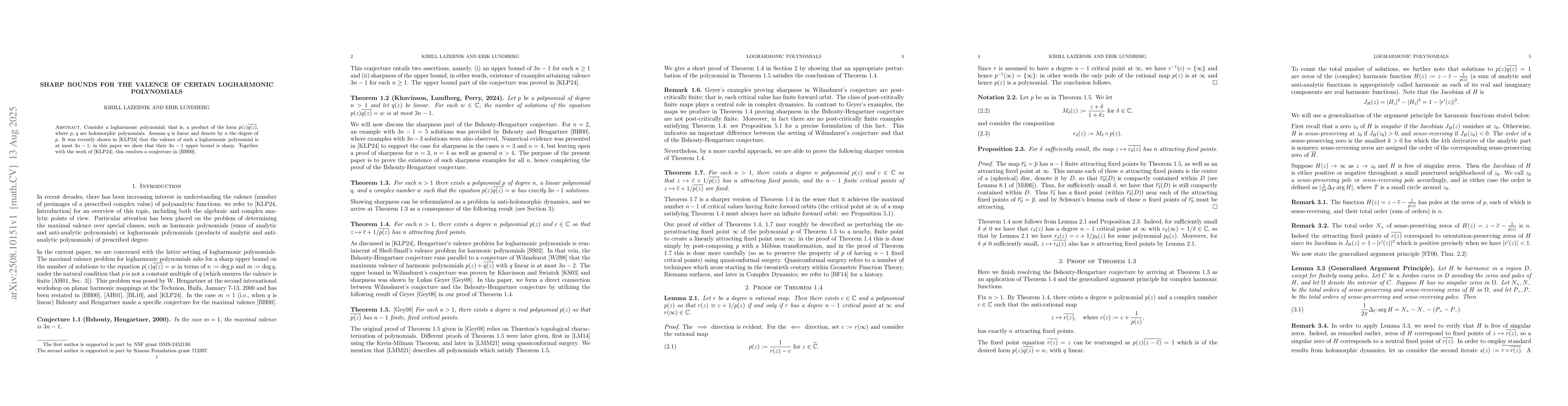 Thumbnail for Sharp bounds for the valence of certain logharmonic polynomials