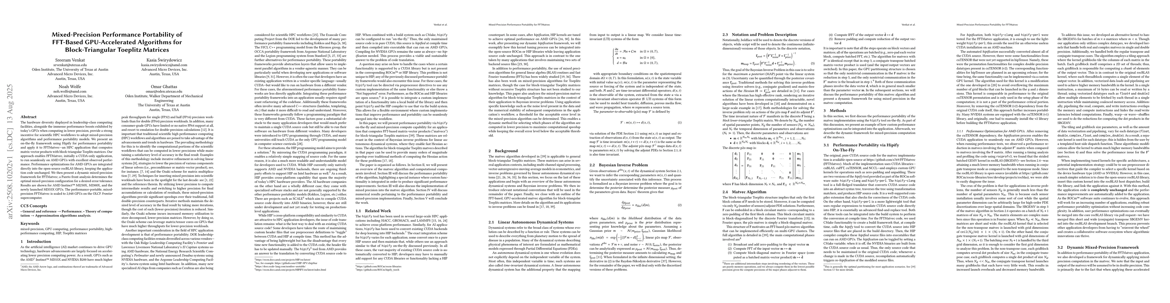 Thumbnail for Mixed-Precision Performance Portability of FFT-Based GPU-Accelerated
  Algorithms for Block-Triangular Toeplitz Matrices